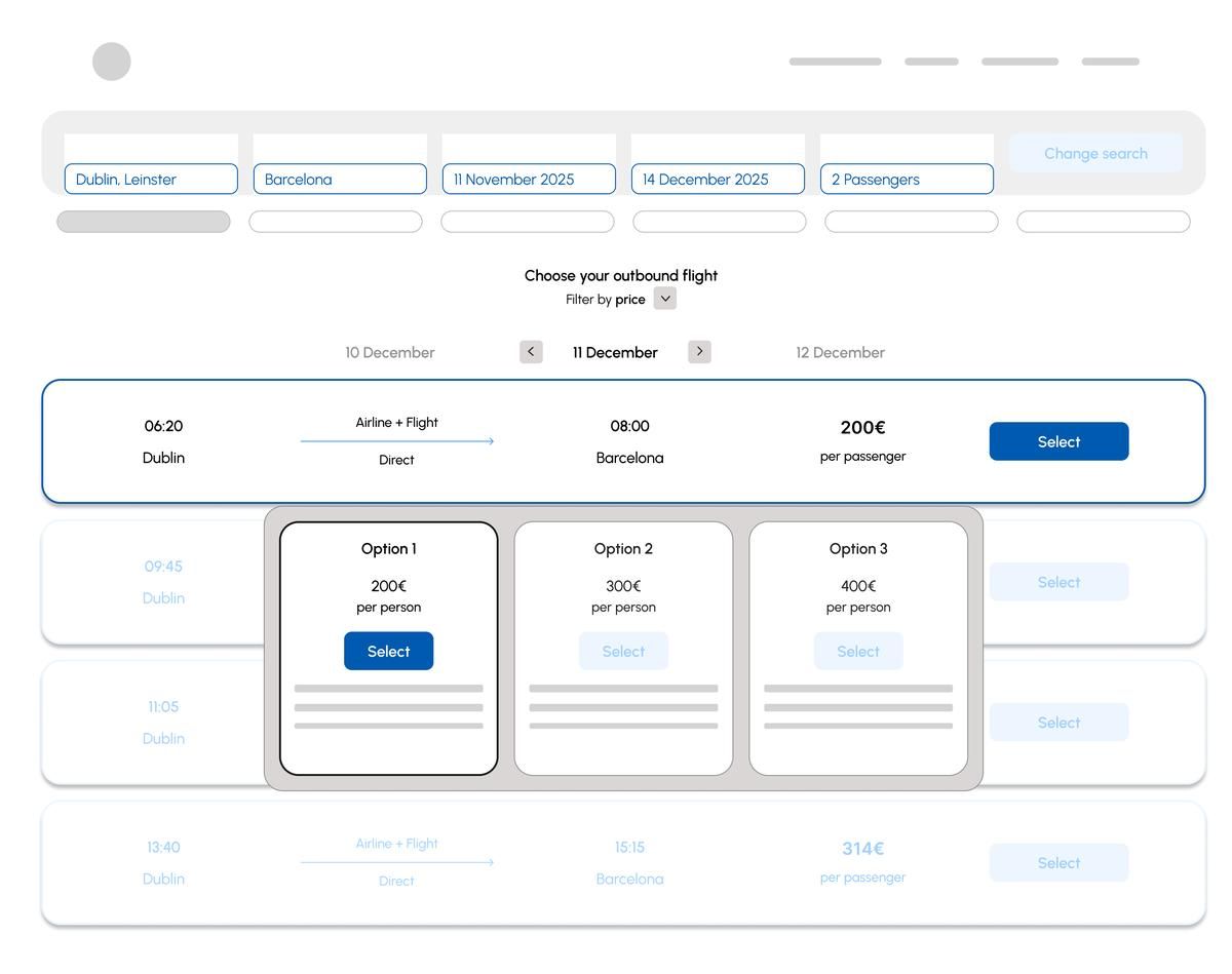 Wireframe — Flight selection