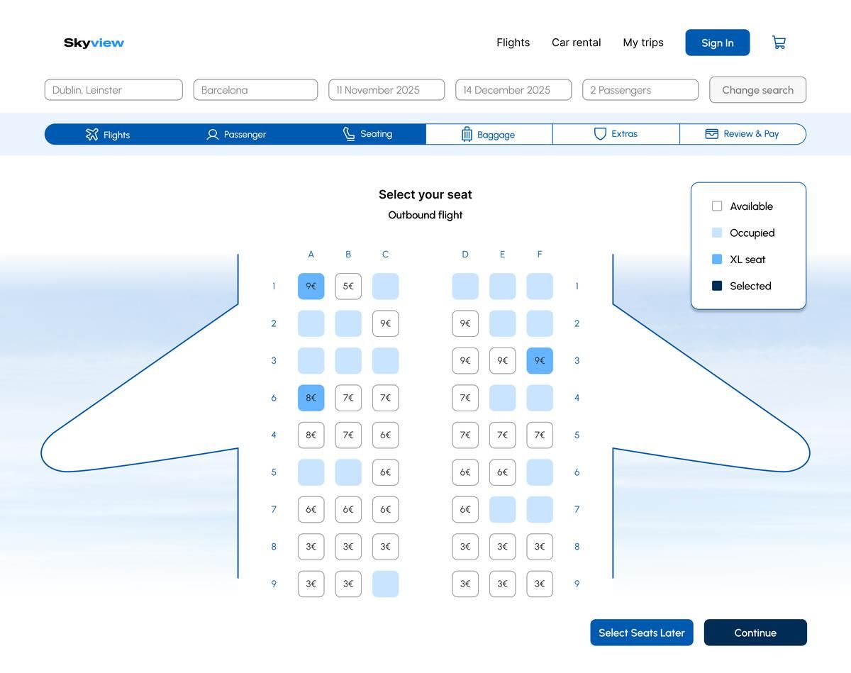 High fidelity — Seat selection
